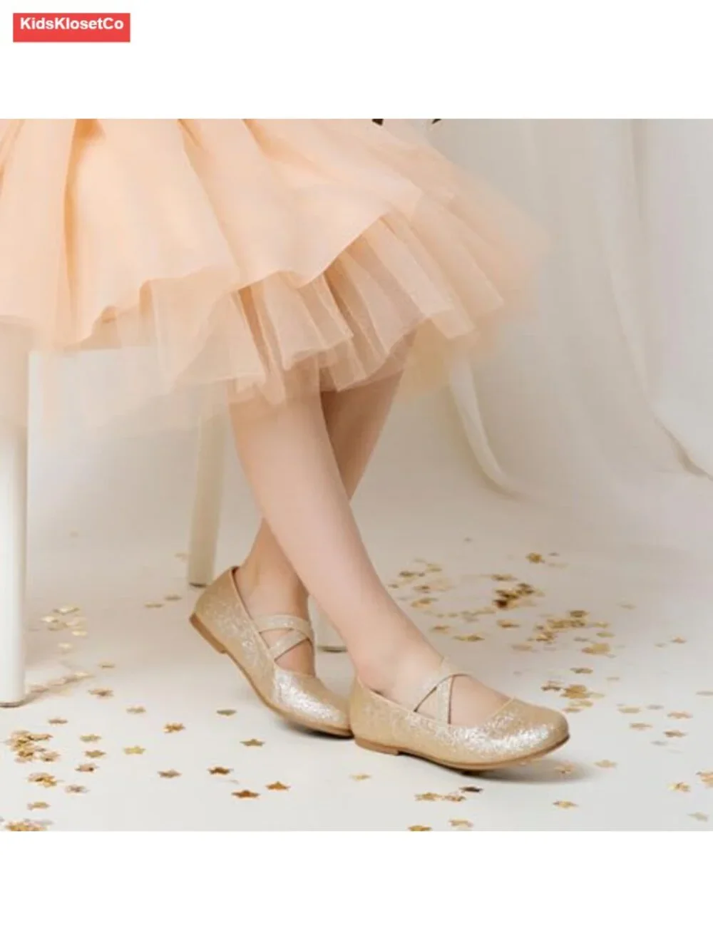 Girls Mary Jane Flats Crossover Strap Ballerina Shoes Sparkly Glitter TPR Sole
